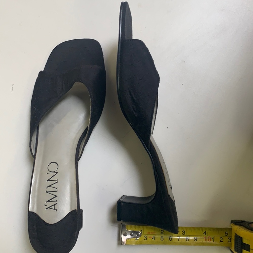 Raw silk heeled mules sz 10